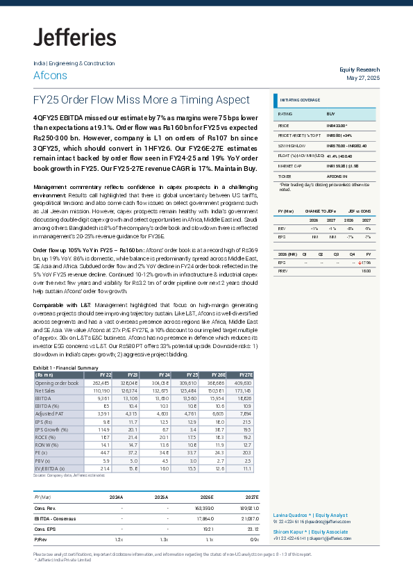 英文Afcons Infrastructure Ltd (AFCONS IN) 股票研究报告